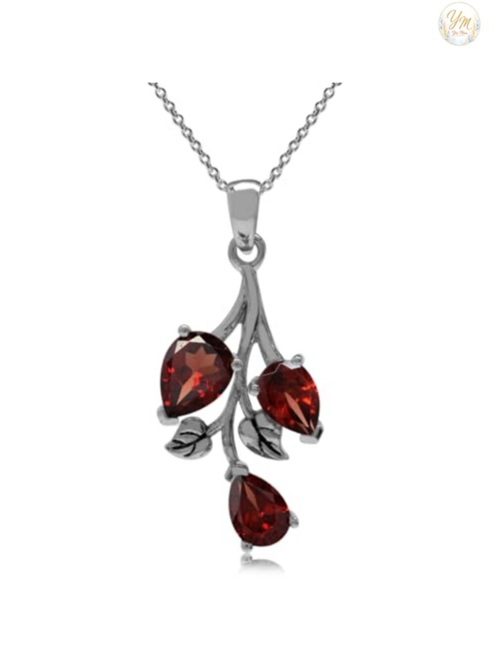 925 Sterling Silver Leaf Pendant Necklace Garnet Birthstone
